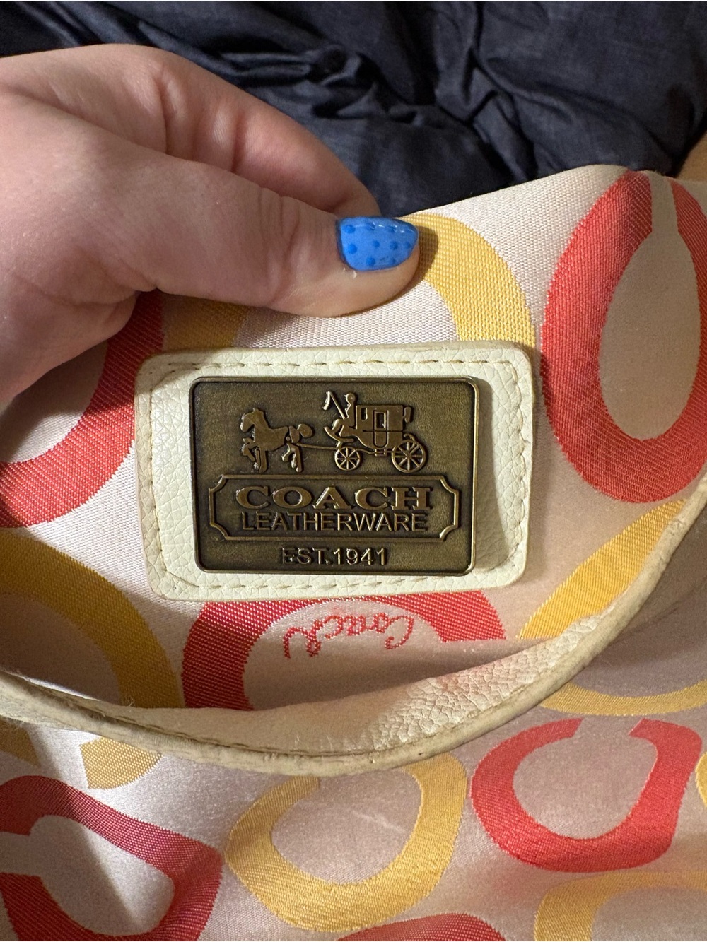 Coach Multicolor Circle Print Tote with Brass Leatherware Plaque